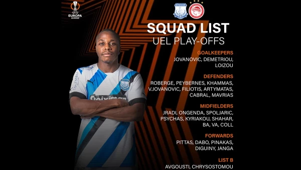 Απόλλων Λεμεσού: Η λίστα για τα ματς με τον Ολυμπιακό